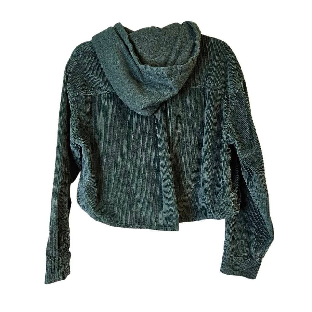 American Eagle green hooded corduroy cropped shacket, cabincore. L, #1001 - Picture 2 of 5